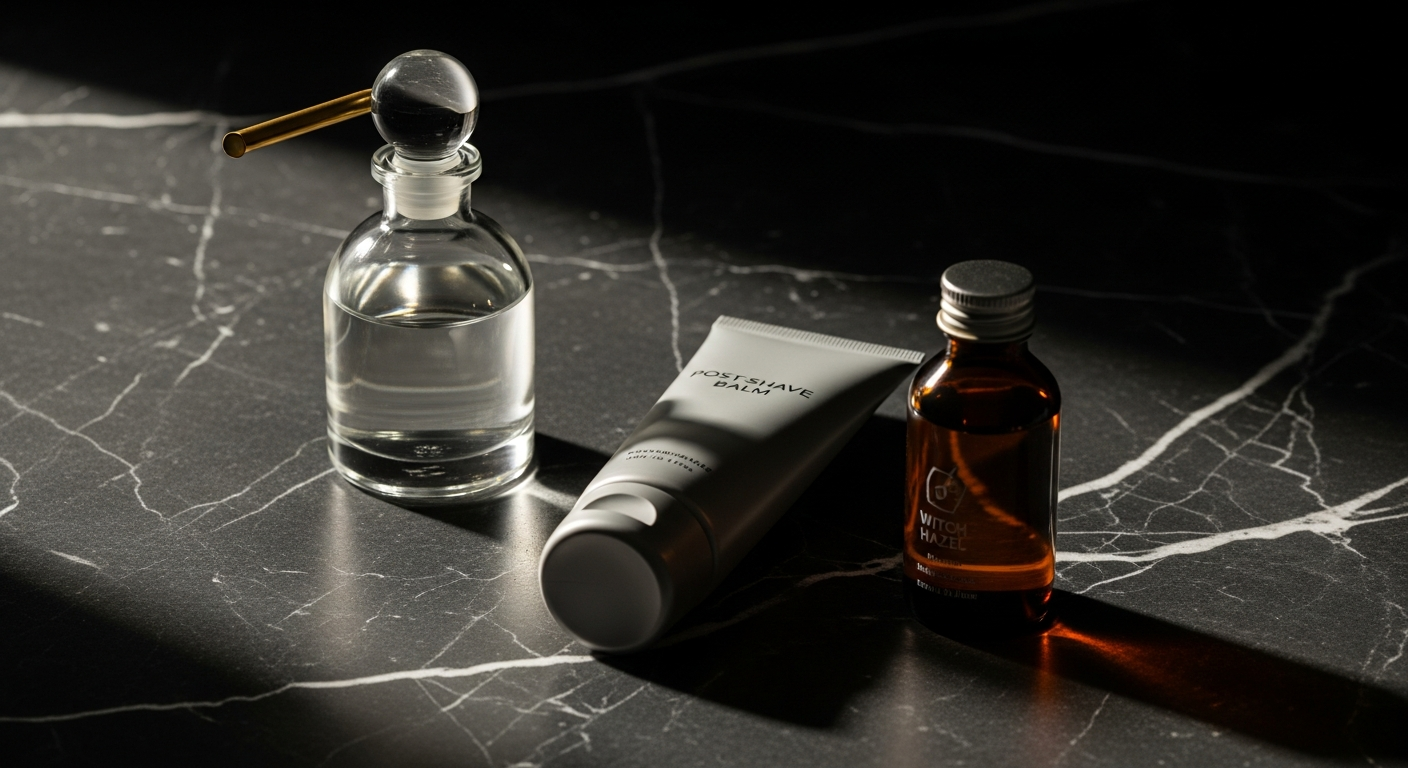 Best aftershave: splash bottle, balm tube, and witch hazel
