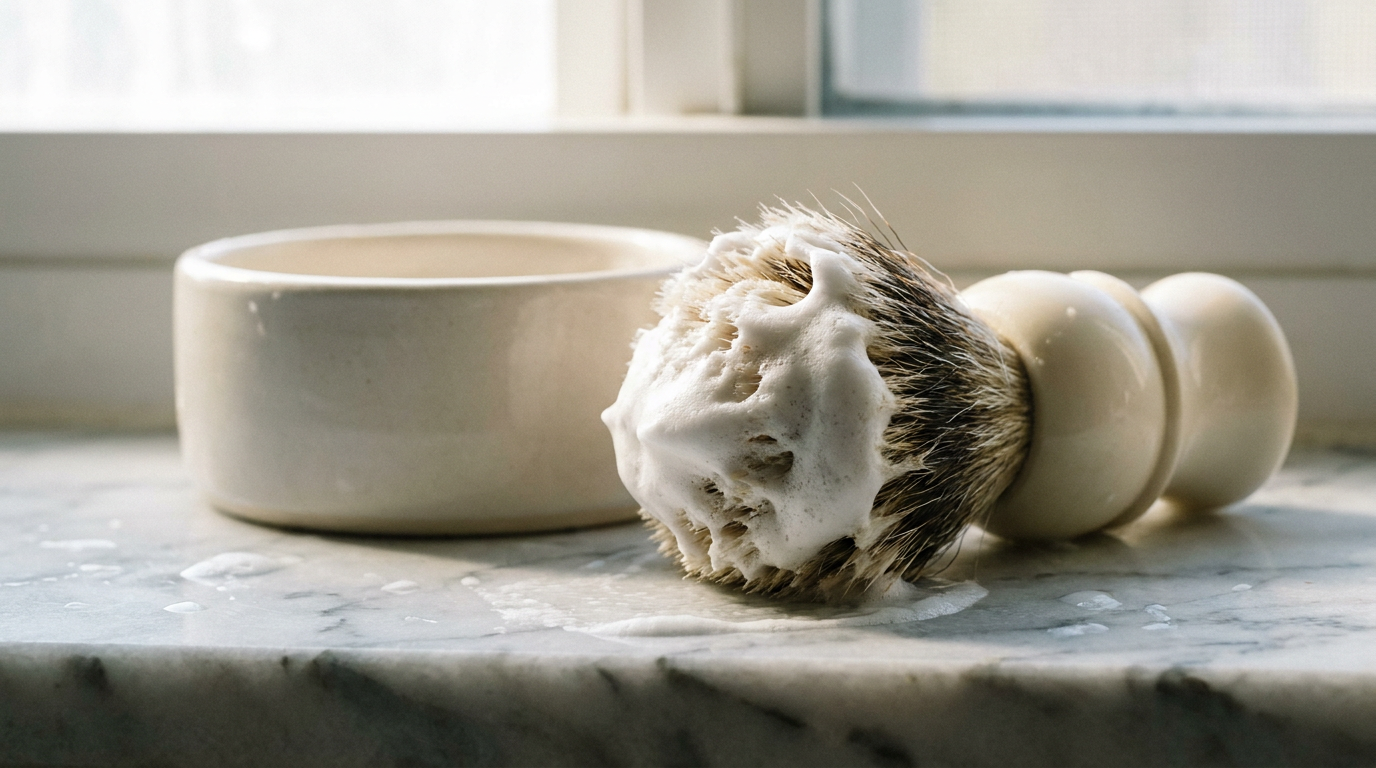 Shaving soap vs shaving cream compared with a loaded badger brush and lather