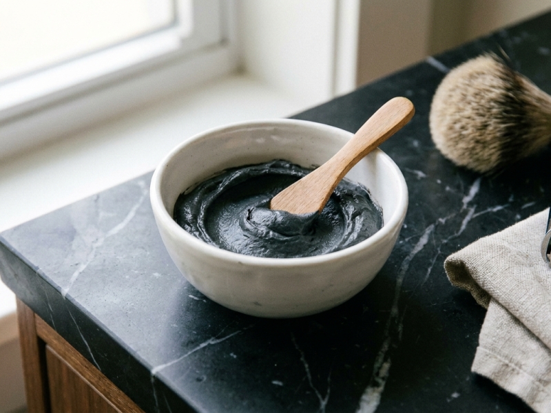 Magic shaving powder mixed into a paste with a spatula, ready to apply