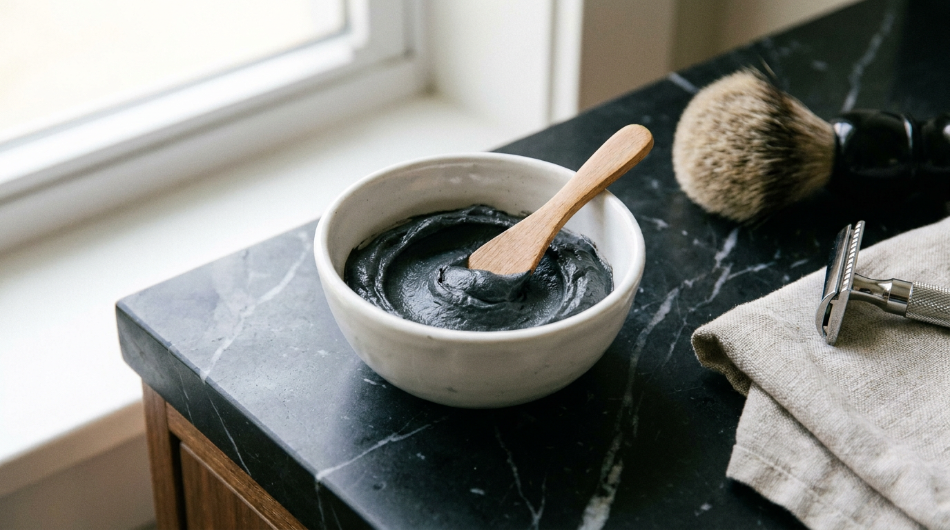 Magic shaving powder mixed into a paste with a spatula, ready to apply